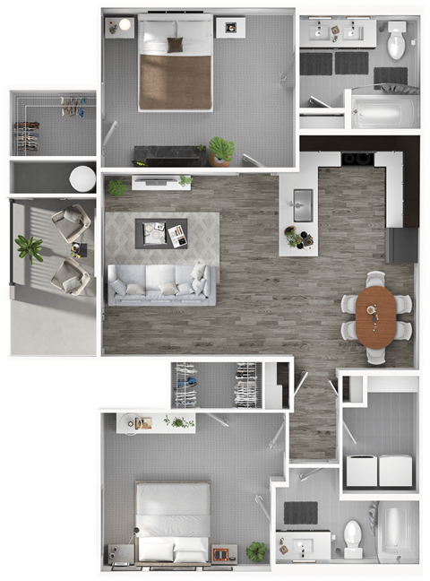 Floor plan for 2 beds, 2 baths, 1219 sqft
